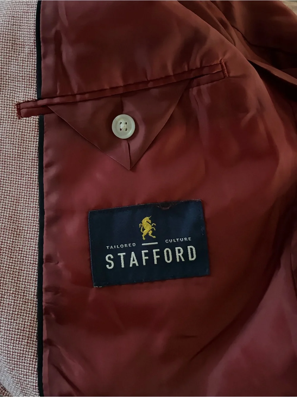 Stafford red white basket weave Single Breast Sport Coat blazer 48R 100% cotton